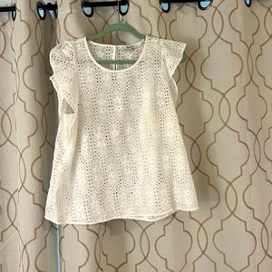 Eyelet crewneck flutter sleeve top